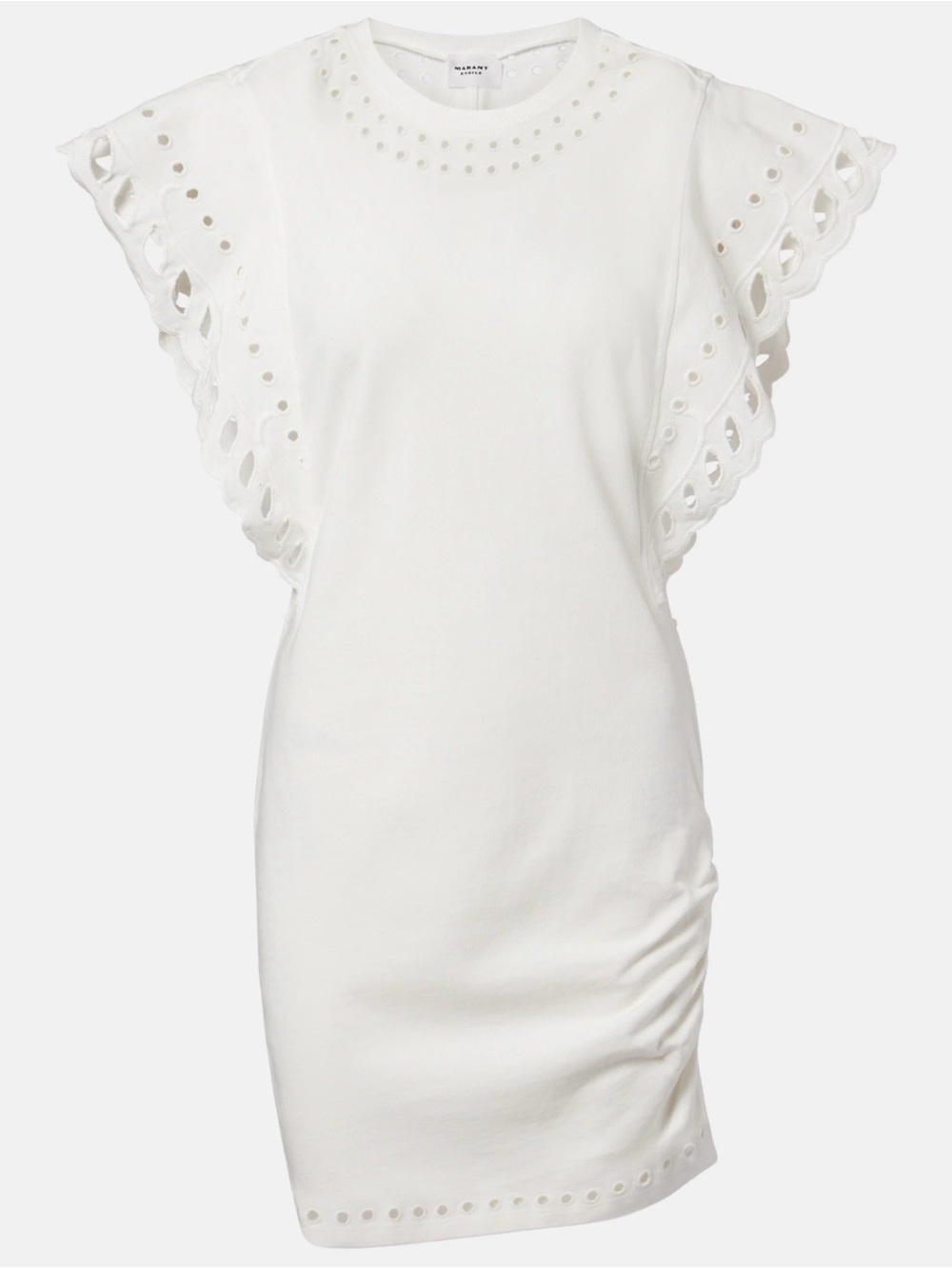 White Eyelet Flutter-Sleeve Mini Dress